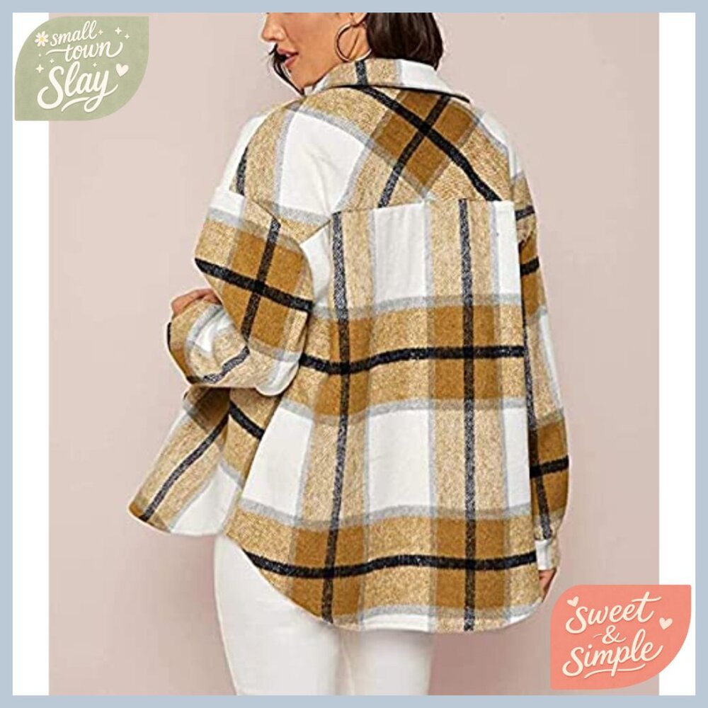 Oversized Wool Blend Flannel Shacket Button Down … - image 3